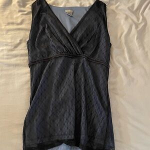 Blue/Black Sleeveless Wrap Top